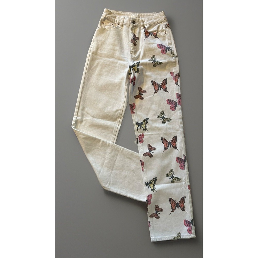 Pacsun High Rise Pants Jeans Size 25 Butterflies On One Leg 90's Boyfriend